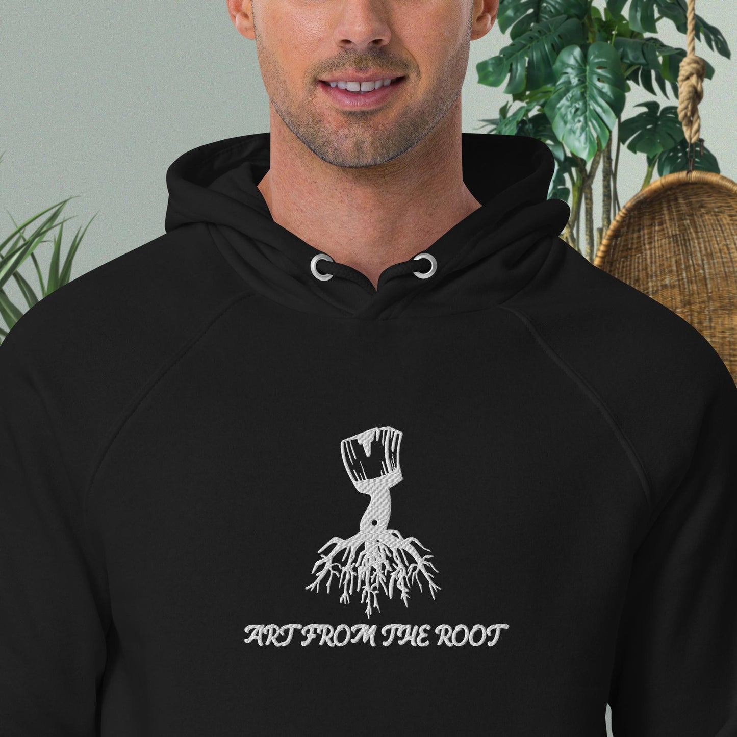 Art From The Root logo Embroidered Unisex eco raglan hoodie