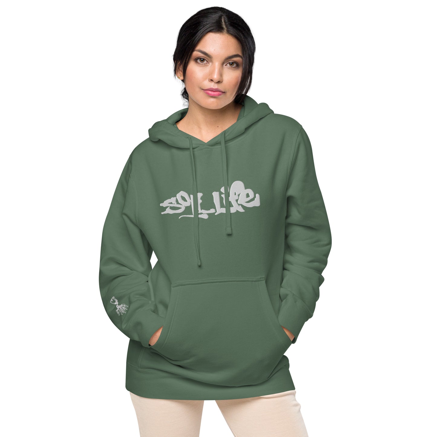 Embroidered Soil Life Unisex pigment-dyed hoodie